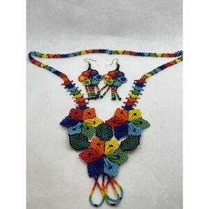 Mexican‎ Chaquira Necklace & Earrings Set.  Made by Mexican Artisans.